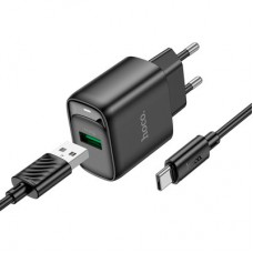 Зарядний пристрій HOCO C140A Smart USB QC3.0 + cable USB to USB-C Black (6942007627825) - Фото