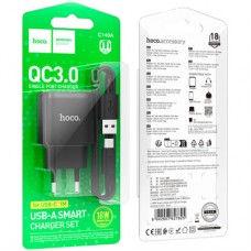 Зарядний пристрій HOCO C140A Smart USB QC3.0 + cable USB to USB-C Black (6942007627825) - Фото