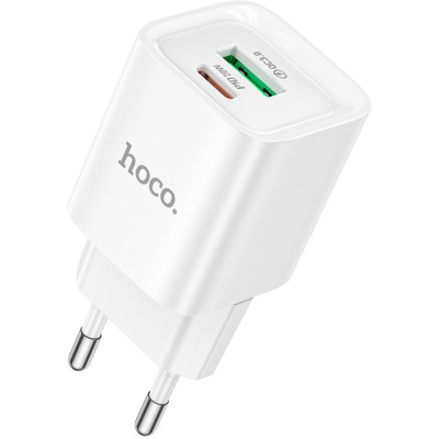 Зарядний пристрій HOCO C147A Charm 1xUSB-C PD20W + 1xUSB QC 3.0 White (6942007630276)