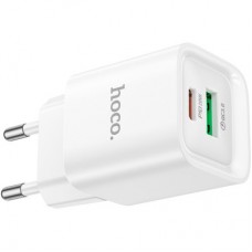 Зарядний пристрій HOCO C147A Charm 1xUSB-C PD20W + 1xUSB QC 3.0 White (6942007630276) - Фото