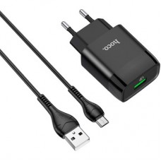Зарядний пристрій HOCO C72Q Glorious USB QC3.0 + cable USB to Micro 5P 18 W Black (6931474732521) - Фото
