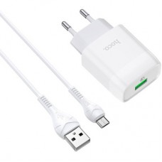 Зарядний пристрій HOCO C72Q Glorious USB QC3.0 + cable USB to Micro 5P 18 White (6931474732538) - Фото