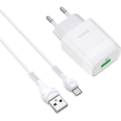 Зарядний пристрій HOCO C72Q Glorious USB QC3.0 + cable USB to Micro 5P 18 White (6931474732538)