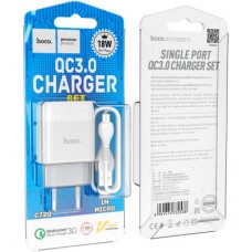 Зарядний пристрій HOCO C72Q Glorious USB QC3.0 + cable USB to Micro 5P 18 White (6931474732538) - Фото