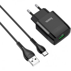 Зарядний пристрій HOCO C72Q Glorious USB QC3.0 + cable USB to USB-C 18 W Black (6931474732545) - Фото