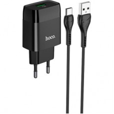 Зарядний пристрій HOCO C72Q Glorious USB QC3.0 + cable USB to USB-C 18 W Black (6931474732545) - Фото