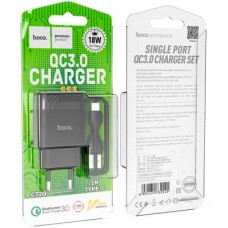 Зарядний пристрій HOCO C72Q Glorious USB QC3.0 + cable USB to USB-C 18 W Black (6931474732545) - Фото