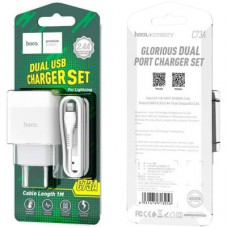 Зарядний пристрій HOCO C73A Glorious 2xUSB + cable USB to Lightning White (6931474713056) - Фото