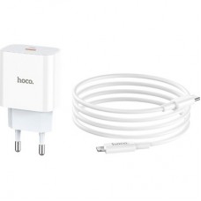 Зарядний пристрій HOCO C76A Plus Speed Source USB-C PD20W + cable USB-C to Lightning White (6931474746924) - Фото
