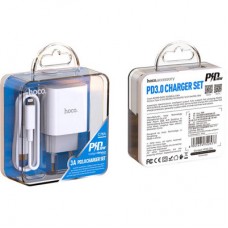 Зарядний пристрій HOCO C76A Plus Speed Source USB-C PD20W + cable USB-C to Lightning White (6931474746924) - Фото