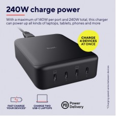 Зарядний пристрій Trust Maxo 4xUSB-C PD240W GaN Black (25413_TRUST) - Фото