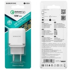 Зарядний пристрій BOROFONE BA36A High Speed USB QC3.0 + cable USB to USB-C 18 White (6931474715975) - Фото