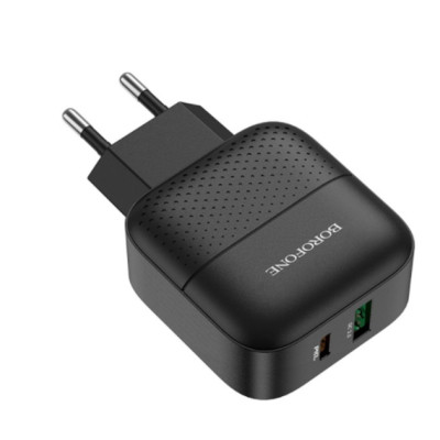 Зарядний пристрій BOROFONE BA46A Premium 1xUSB-C PD + 1xUSB QC3.0 18 W Black (6931474727336)