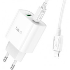 Зарядний пристрій HOCO C80A Plus Rapido 1xUSB-C PD20W + 1xUSB QC 3.0 + cable USB-C to Lightning White - Фото