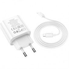 Зарядний пристрій HOCO C80A Plus Rapido 1xUSB-C PD20W + 1xUSB QC 3.0 + cable USB-C to Lightning White - Фото