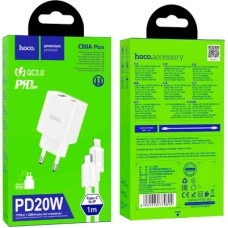 Зарядний пристрій HOCO C80A Plus Rapido 1xUSB-C PD20W + 1xUSB QC 3.0 + cable USB-C to Lightning White - Фото