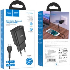 Зарядний пристрій HOCO C88A Star round 2xUSB + cable Micro 12 W Black (6931474749529) - Фото