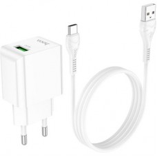 Зарядний пристрій HOCO C98A Proton USB QC3.0 + cable USB to USB-C White (6931474766878) - Фото