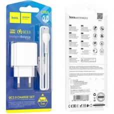 Зарядний пристрій HOCO C98A Proton USB QC3.0 + cable USB to USB-C White (6931474766878) - Фото