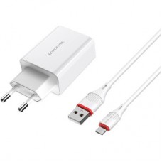 Зарядний пристрій BOROFONE BA21A Long Journey USB QC 3.0 + cable USB to Micro 5P 18 White (6931474702470) - Фото