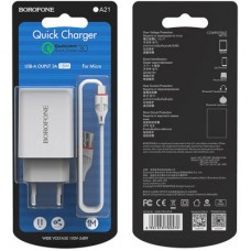 Зарядний пристрій BOROFONE BA21A Long Journey USB QC 3.0 + cable USB to Micro 5P 18 White (6931474702470) - Фото