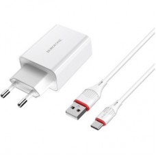 Зарядний пристрій BOROFONE BA21A Long Journey USB QC3.0 + cable USB to USB-C 18 White (6931474702487) - Фото