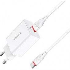 Зарядний пристрій BOROFONE BA21A Long Journey USB QC3.0 + cable USB to USB-C 18 White (6931474702487) - Фото
