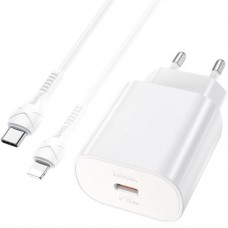 Зарядний пристрій HOCO N22 Jetta USB-C PD25W + cable USB-C to Lightning White (6931474760074) - Фото