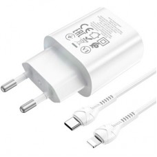 Зарядний пристрій HOCO N22 Jetta USB-C PD25W + cable USB-C to Lightning White (6931474760074) - Фото