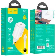 Зарядний пристрій HOCO N22 Jetta USB-C PD25W + cable USB-C to Lightning White (6931474760074) - Фото