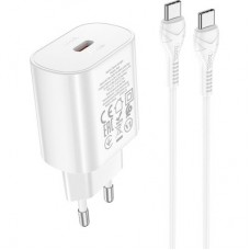 Зарядний пристрій HOCO N22 Jetta USB-C PD25W + cable USB-C to USB-C White (6931474760081) - Фото