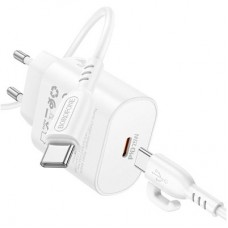 Зарядний пристрій BOROFONE BA82A Platinum USB-C PD25W + cable USB-C to USB-C White (6941991112270) - Фото