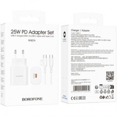 Зарядний пристрій BOROFONE BA82A Platinum USB-C PD25W + cable USB-C to USB-C White (6941991112270) - Фото