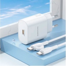 Зарядний пристрій BOROFONE BA82A Platinum USB-C PD25W + cable USB-C to USB-C White (6941991112270) - Фото