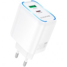 Зарядний пристрій BOROFONE BA89A Destello 1xUSB-C PD30W + 1xUSB QC 3.0 White (6941991119361) - Фото