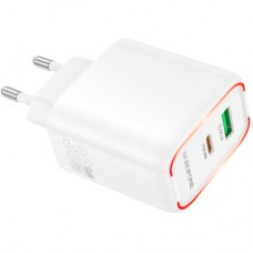 Зарядний пристрій BOROFONE BA89A Destello 1xUSB-C PD30W + 1xUSB QC 3.0 White (6941991119361) - Фото