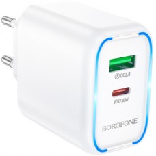Зарядний пристрій BOROFONE BA89A Destello 1xUSB-C PD30W + 1xUSB QC 3.0 White (6941991119361) - Фото