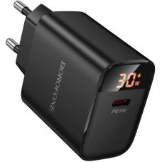 Зарядний пристрій BOROFONE BA97A Ilustre USB-C PD30W digital display Black (6941991120480) - Фото