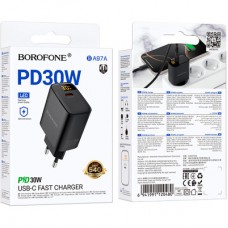 Зарядний пристрій BOROFONE BA97A Ilustre USB-C PD30W digital display Black (6941991120480) - Фото