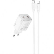 Зарядний пристрій HOCO N42 Elogiado 2xUSB-C PD45W + cable USB-C to Lightning White (6942007617116) - Фото