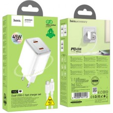 Зарядний пристрій HOCO N42 Elogiado 2xUSB-C PD45W + cable USB-C to Lightning White (6942007617116) - Фото