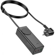 Зарядний пристрій HOCO NS4 Sharp desktop socket 2xUSB-C + USB-A PD65W Black (6942007617352) - Фото