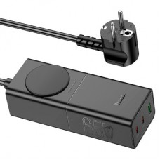 Зарядний пристрій HOCO NS4 Sharp desktop socket 2xUSB-C + USB-A PD65W Black (6942007617352) - Фото
