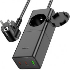Зарядний пристрій HOCO NS4 Sharp desktop socket 2xUSB-C + USB-A PD65W Black (6942007617352) - Фото