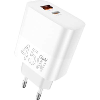 Зарядний пристрій WUW C209 1xUSB-C PD45W + 1xUSB QC3.0 18 White (WUW-C209)