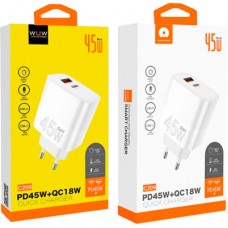 Зарядний пристрій WUW C209 1xUSB-C PD45W + 1xUSB QC3.0 18 White (WUW-C209) - Фото