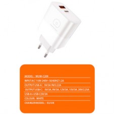 Зарядний пристрій WUW C209 1xUSB-C PD45W + 1xUSB QC3.0 18 White (WUW-C209) - Фото