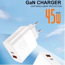 Зарядний пристрій WUW C209 1xUSB-C PD45W + 1xUSB QC3.0 18 White (WUW-C209) - Фото