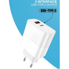 Зарядний пристрій WUW C209 1xUSB-C PD45W + 1xUSB QC3.0 18 White (WUW-C209) - Фото