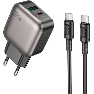 Зарядний пристрій BOROFONE BAS54A Absolute 1xUSB-C PD20W + 1xUSB QC 3.0 + cable USB-C to USB-C Black